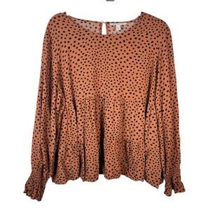 Popsugar Polka Dot Brown and Black Long Sleeve Blouse Tired Layers Size Large